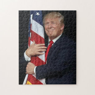 President Trump Hugging the American Flag Jigsaw Puzzle