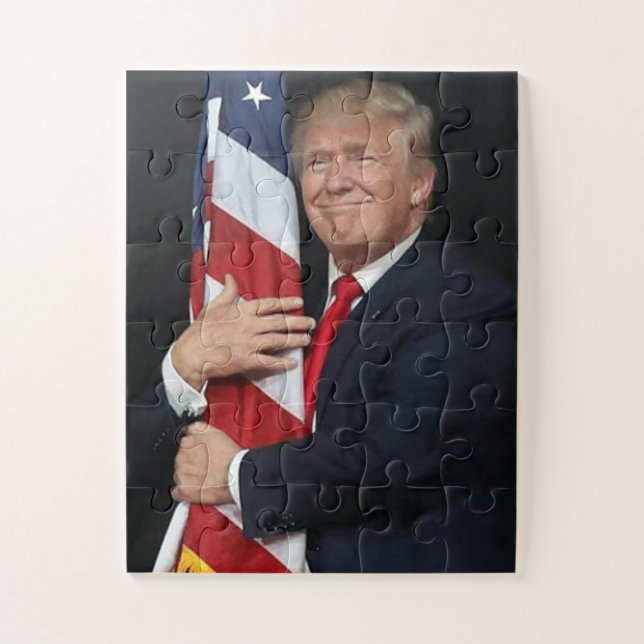 President Trump Hugging the American Flag Jigsaw Puzzle (Vertical)