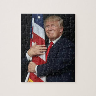 President Trump Hugging the American Flag Jigsaw Puzzle