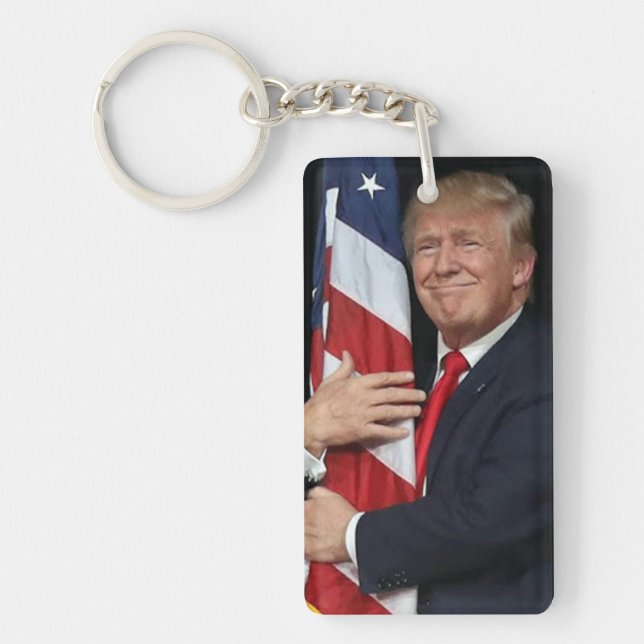 President Trump Hugging the American Flag Key Ring (Front)