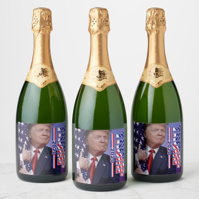 President Trump Hugging the American Flag Sparkling Wine Label (Bottles)