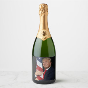 President Trump Hugging the American Flag Sparkling Wine Label