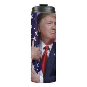 President Trump Hugging the American Flag Thermal Tumbler