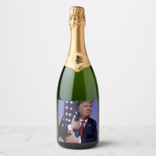 President Trump Hugging the Flag Sparkling Wine Label