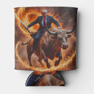 President Trump on Bull with Fire can cooler
