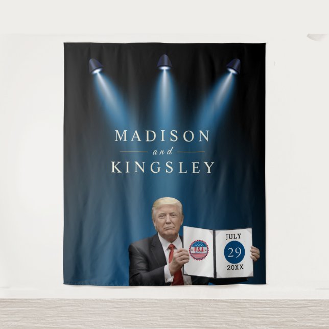 President Trump 📜 Patriotic Wedding Custom Tapestry (Front)