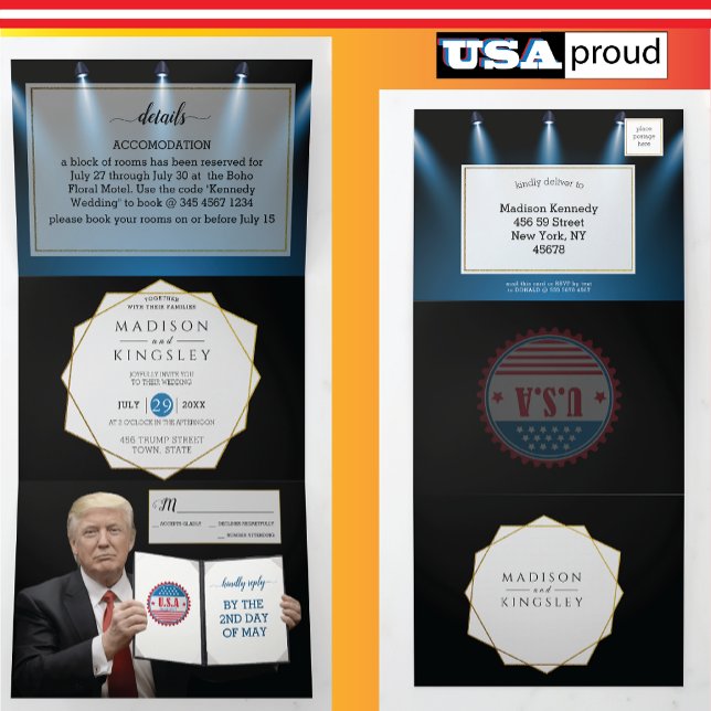 President Trump 🇺🇸✨ Patriotic Wedding Custom Tri-Fold Invitation (President Trump Wedding Collection)