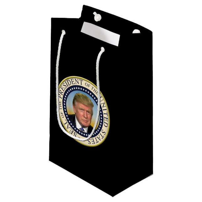 President Trump Photo Presidential Seal Small Gift Bag (Front Angled)