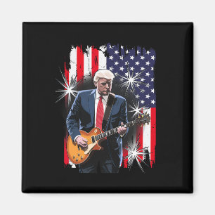 President Trump Playing Guitar With Us Flag Ckgrou Magnet