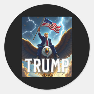 President Trump Riding An Eagle. Patriotic Politic Classic Round Sticker