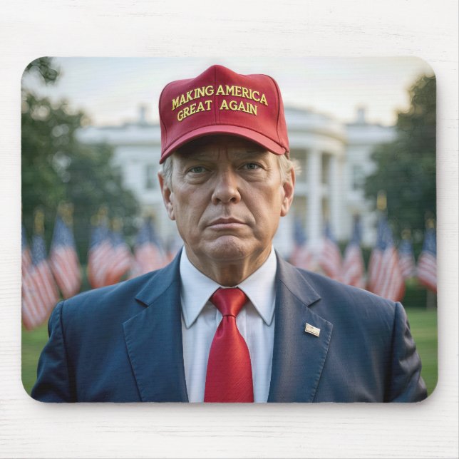 President Trump With a Red MAGA Hat Mouse Pad (Front)
