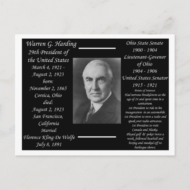 President Warren G Harding Postcard (Front)