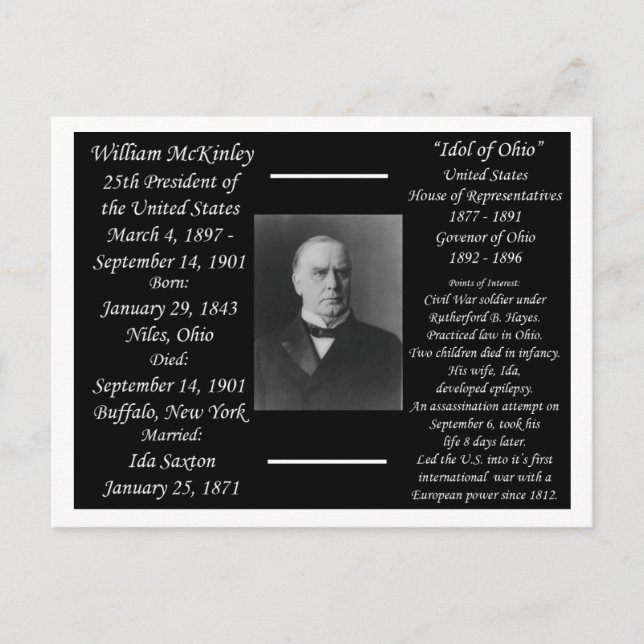 President William McKinley Postcard (Front)