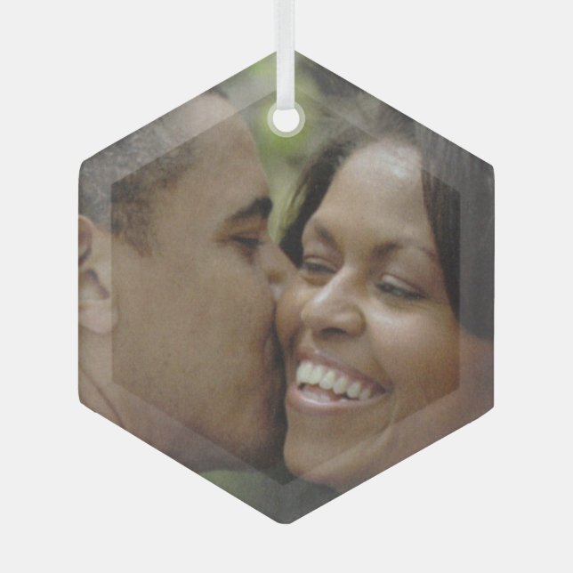 PRESIDENTIAL LOVE, BARACK OBAMA  GLASS TREE DECORATION (Front)