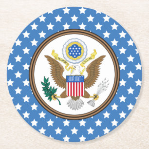 Presidential Seal Stars Personalize Round Paper Coaster