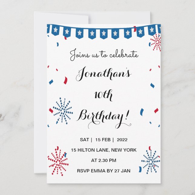 President's Day Birthday invite USA patriotic fun (Front)