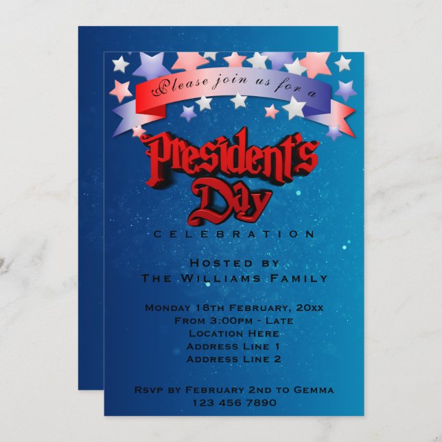 Presidents Day Party Invitation (Front/Back)
