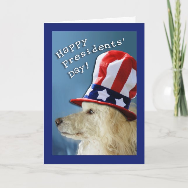Presidents' Day Patriotic Poodle Uncle Sam Hat Card (Front)