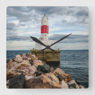 Presque Isle Harbour Breakwater Lighthouse Square Wall Clock