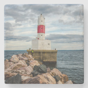 Presque Isle Harbour Breakwater Lighthouse Stone Coaster