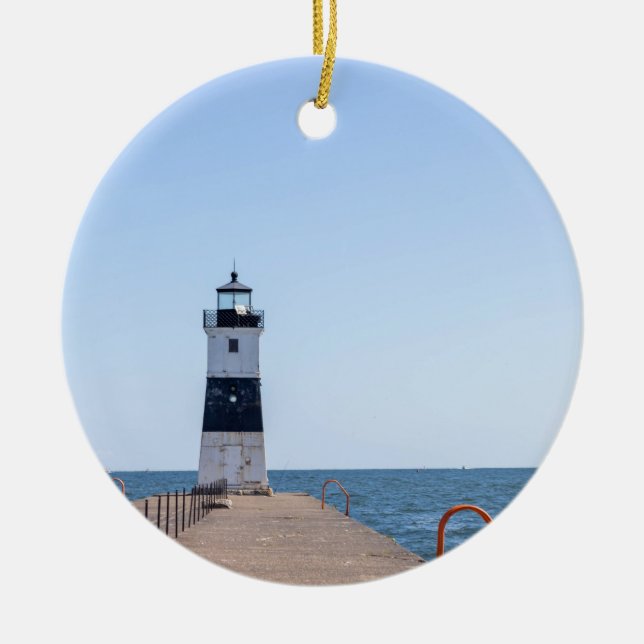 Presque Isle North Pierhead Lighthouse Ceramic Ornament (Front)