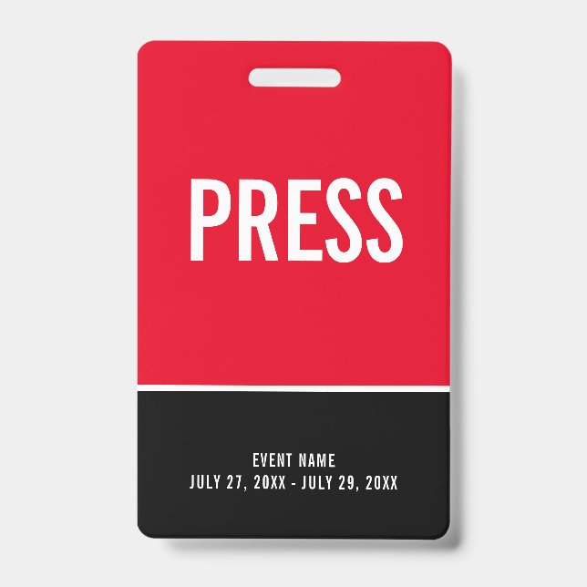 Press All Access Pass Red Black ID Badge (Front)
