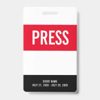 Press All Access Pass Red White Black ID Badge