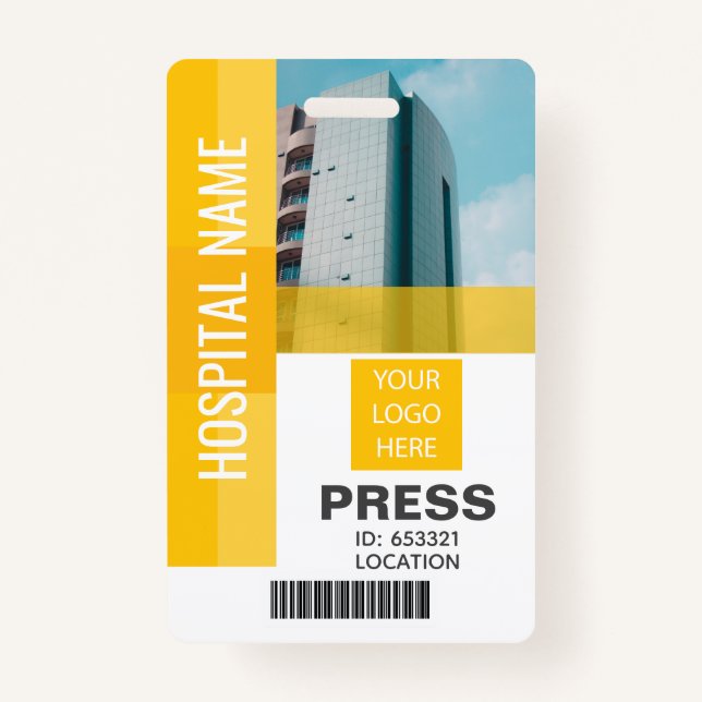 Press Bar Code, Logo Yellow ID ID Badge (Front)