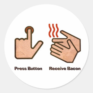 press button receive bacon classic round sticker