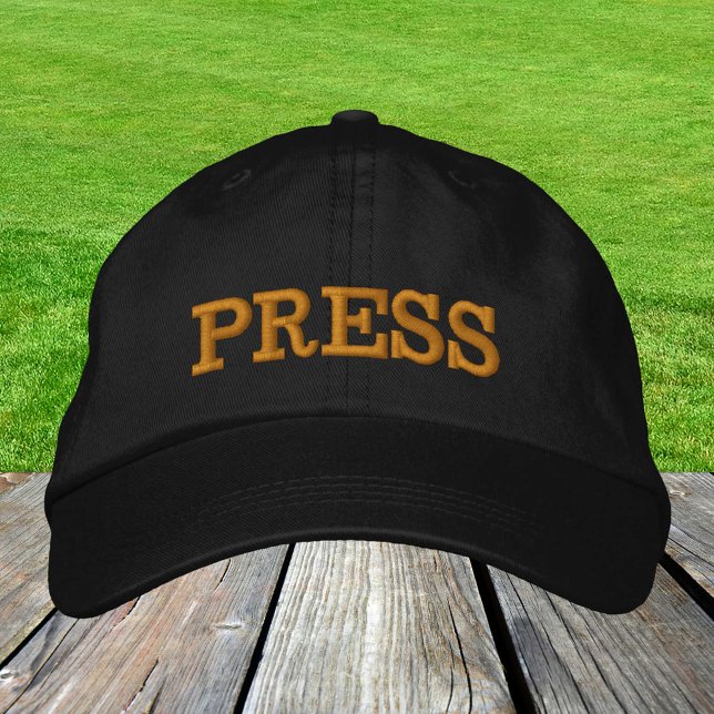 PRESS embroidered baseball cap gold / black hat (Creator Uploaded)