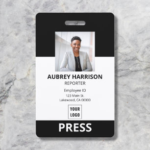 Press Employee Business Photo Black ID Badge
