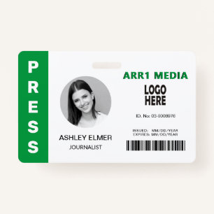 Press employee ID green photo template ID Badge