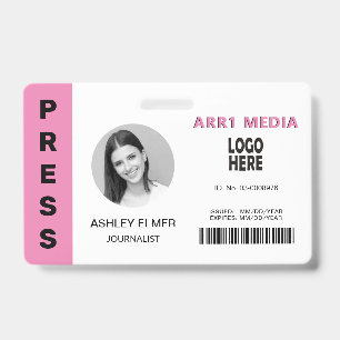 Press employee ID pink photo template Badge