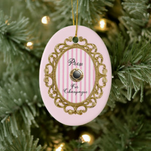 Press For Champagne Pink Gold Baroque Holiday Glam Ceramic Ornament