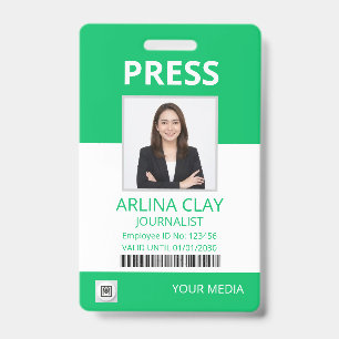 Press ID Badge Photo Journalist Media Pass Green