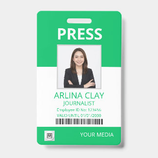 Press ID Badge Photo Journalist Media Pass Green