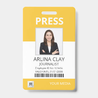 Press ID Badge Photo Journalist Media Pass Yellow