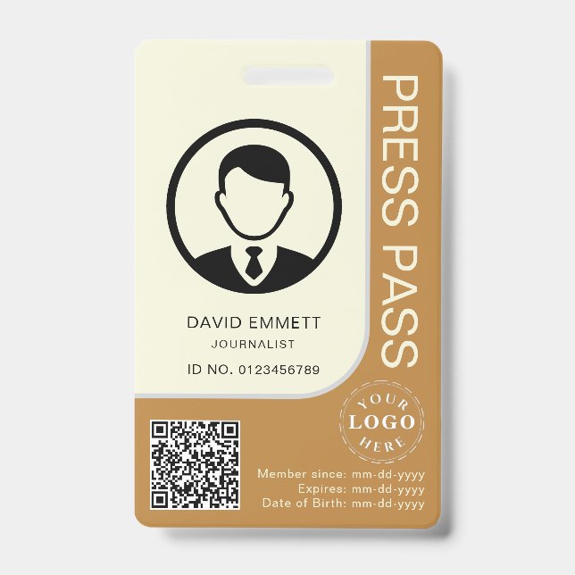 Press ID Card with Photo and QR Code Safe Access Badge (Front)