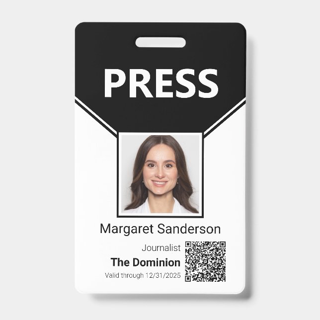 Press ID with Photo and QR Code Badge (Front)