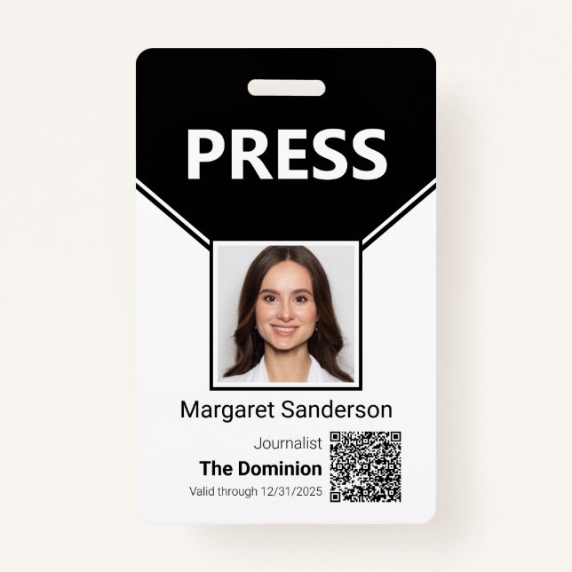Press ID with Photo and QR Code Badge ID Badge (Front)