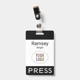 Press Name Badge Custom Logo Black Modern ID Badge