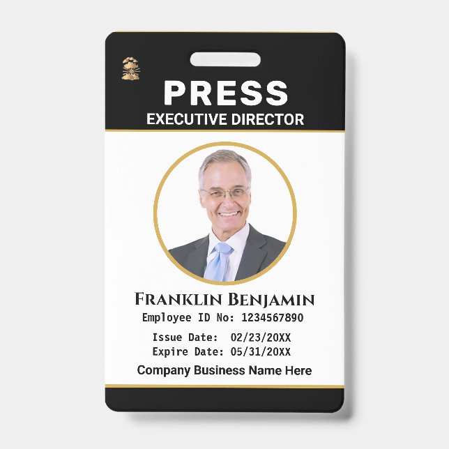 Press Pass Journalist Logo ID Card Personalise Badge (Front)
