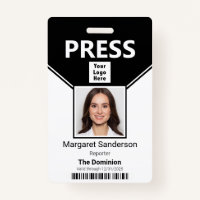 Press Pass Logo Photo and Bar Code ID Badge