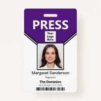 Press Pass Photo Bar Code and Logo ID Badge
