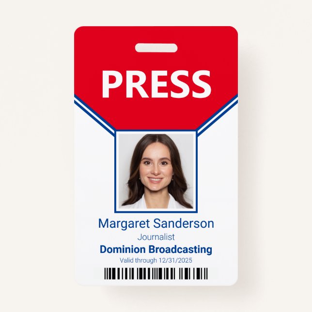 Press Photo Bar Code ID Badge (Front)