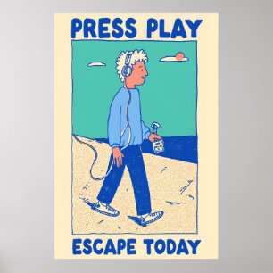 Press Play Poster Retro Walkman Art Print – Music