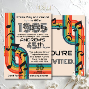 Press Play & Rewind Retro Cassette 45th Birthday Invitation