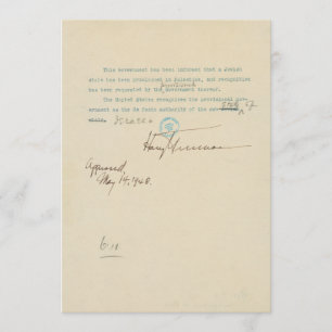 Press Release Announcing US Recognition of Israel Announcement