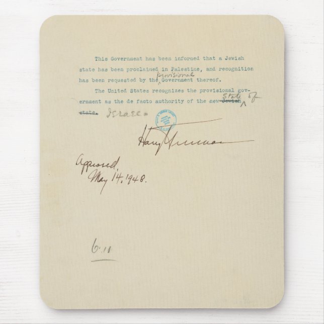 Press Release Announcing US Recognition of Israel Mouse Pad (Front)