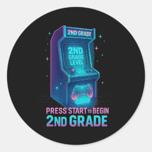 Press Start 2nd Grade Gamer Kids Level Up Fun 1 Classic Round Sticker